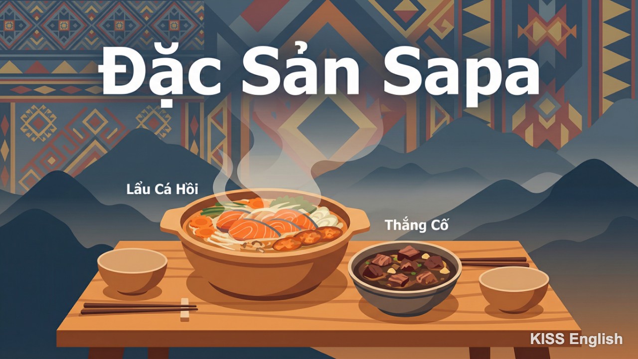 Bàn tiệc đặc sản Sapa với món Thắng Cố và lẩu cá hồi nghi ngút khói, minh họa nét văn hóa ẩm thực đặc sắc của vùng cao.