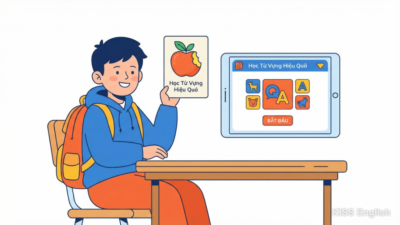 Học sinh sử dụng Flashcard hoặc ứng dụng học từ vựng tiếng Anh có hình ảnh sinh động