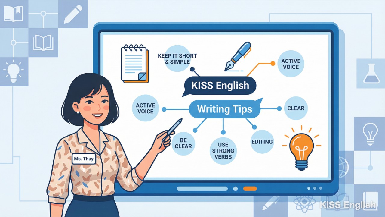 Ms. Thủy, người sáng lập KISS English, hướng dẫn cách viết đoạn văn tiếng Anh hiệu quả qua các sơ đồ tư duy sinh động