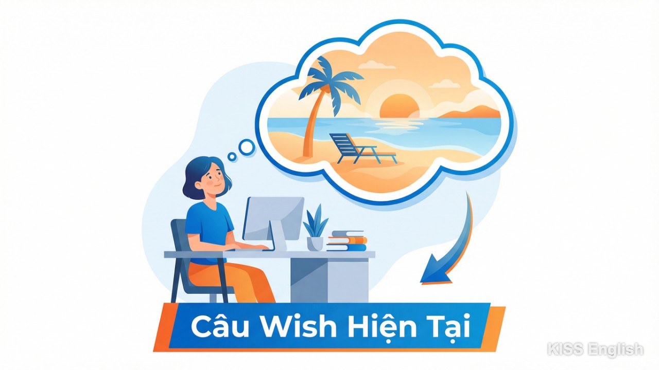 Người đang mơ ước về điều không có thật ở hiện tại, minh họa câu Wish hiện tại