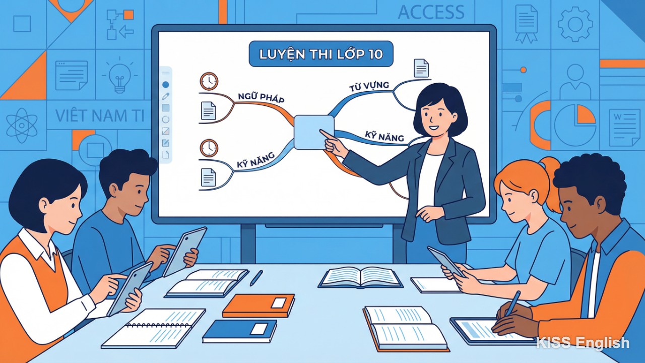 Cô Hoàng Minh Thủy hướng dẫn học sinh phương pháp giải đề thi tiếng Anh lớp 10 chuyên sâu, minh họa cho chiến lược học tập tại KISS English