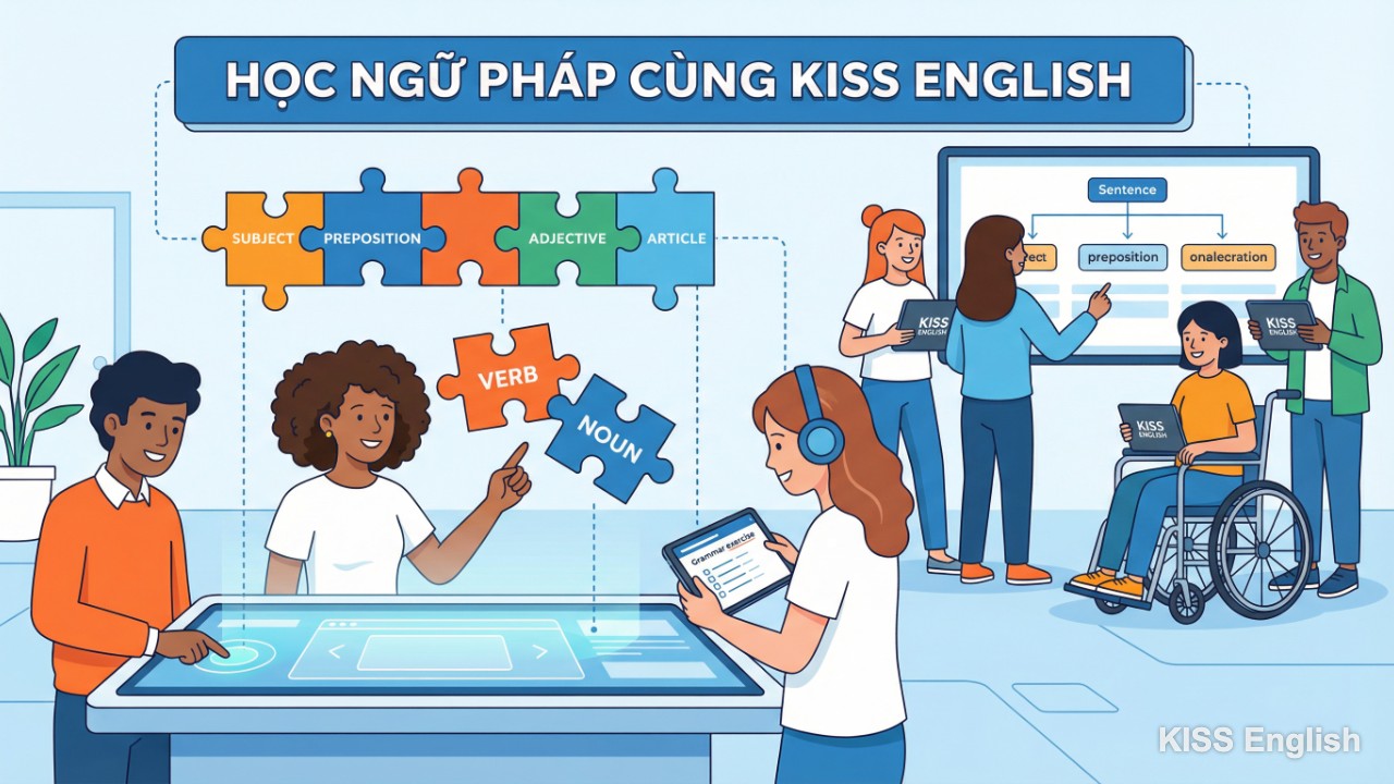 Học viên KISS English đang học ngữ pháp tiếng Anh một cách hứng thú và hiệu quả