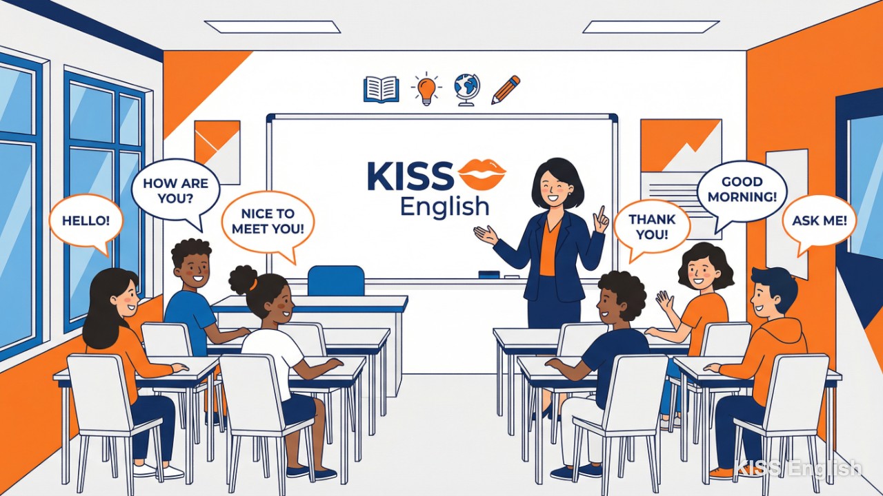 Hình ảnh Ms. Thủy đang nhiệt huyết giảng bài và các học viên KISS English tương tác sôi nổi trong lớp học tiếng Anh hiện đại
