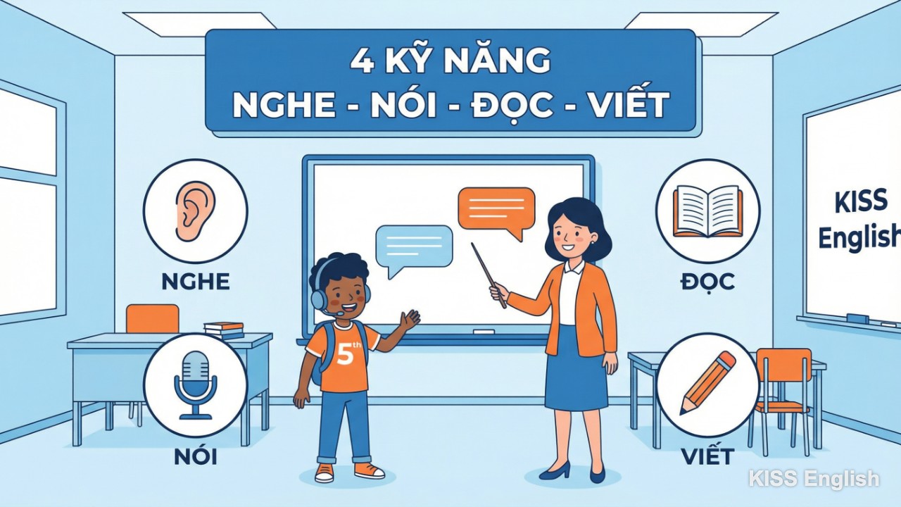 Học sinh lớp 5 luyện nói tiếng Anh tự tin với giáo viên bản ngữ hoặc giáo viên Việt Nam tại KISS English