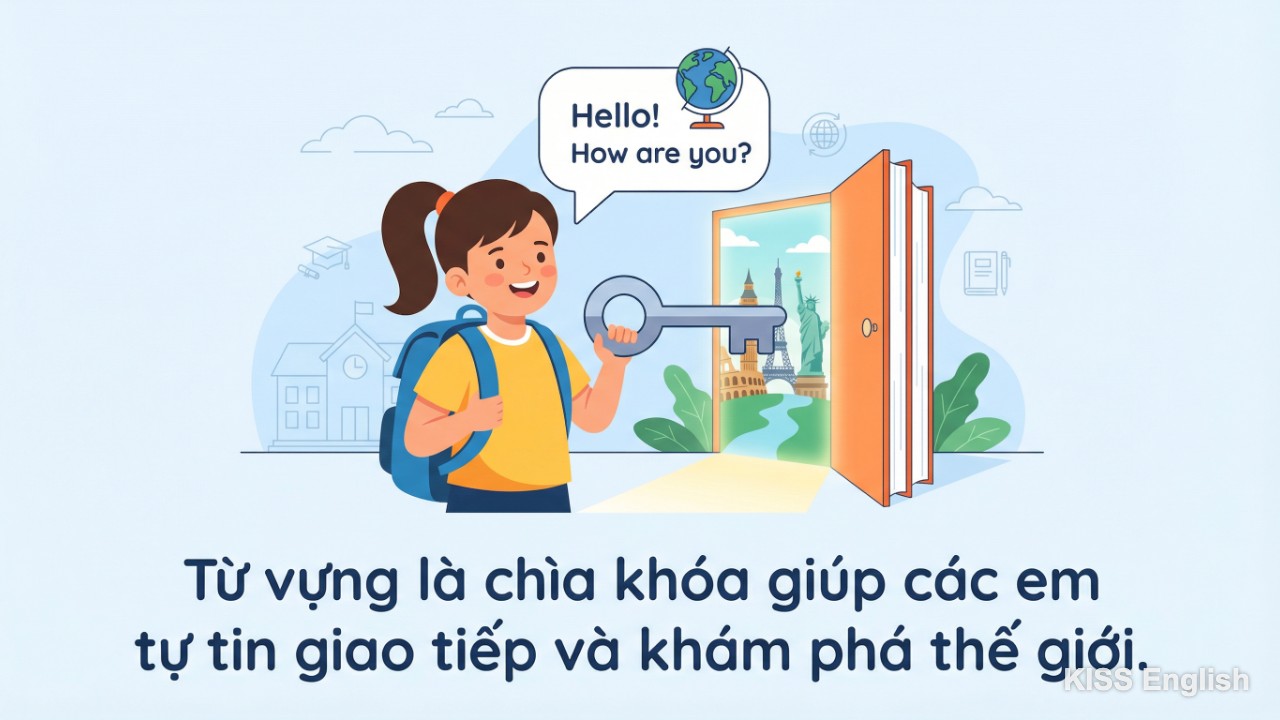 Bé gái tự tin giao tiếp tiếng Anh, minh họa tầm quan trọng của từ vựng