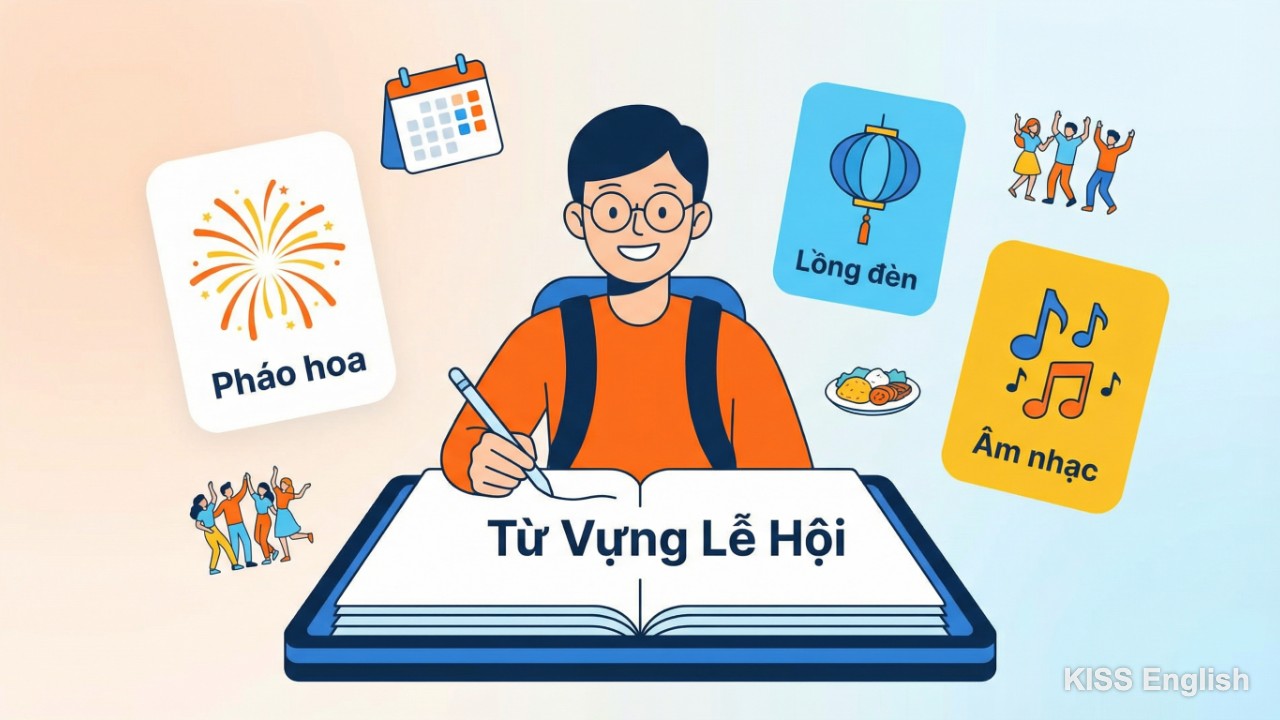 Hình ảnh minh họa các thẻ từ vựng tiếng Anh chuyên ngành về lễ hội rực rỡ sắc màu, giúp bài viết sinh động và ấn tượng