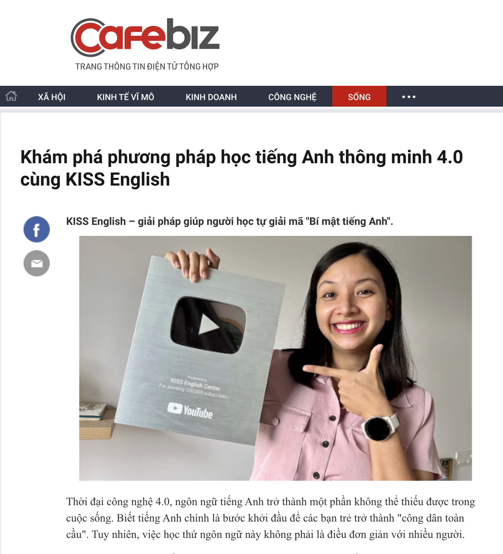 Báo Cafebiz chia sẻ hành trình chia sẻ tiếng Anh của Ms Thuỷ