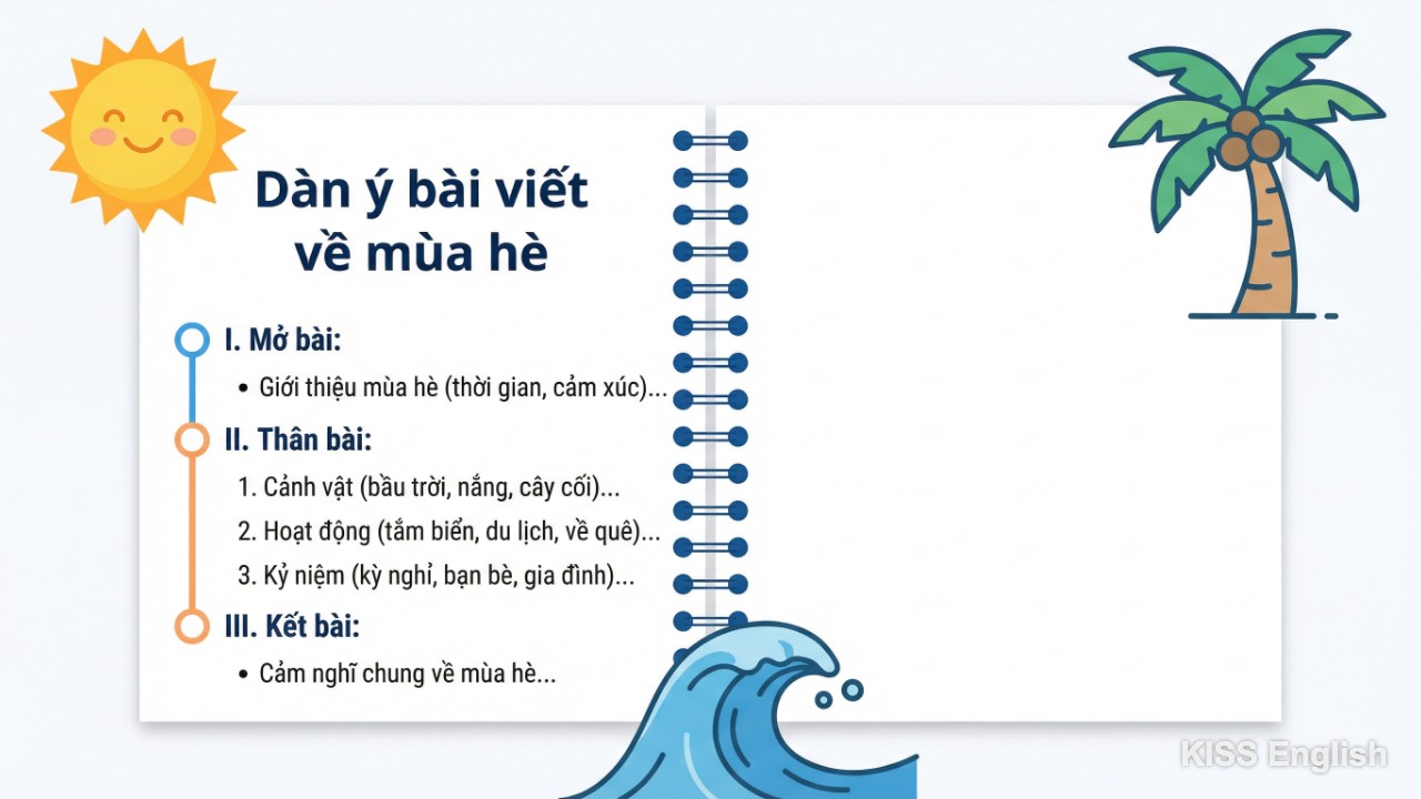 Dàn ý bài viết tiếng Anh về mùa hè được phác thảo chi tiết trên giấy, minh họa cách tổ chức nội dung logic và hiệu quả