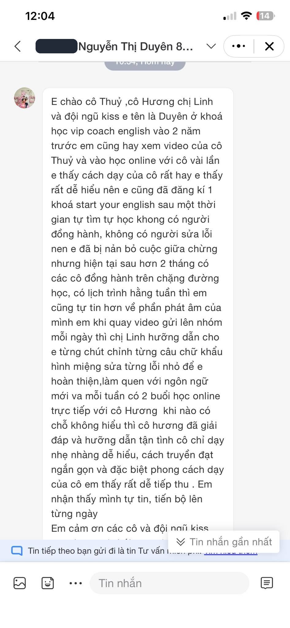 Phản hồi học viên KISS English về sự tiến bộ và tự tin